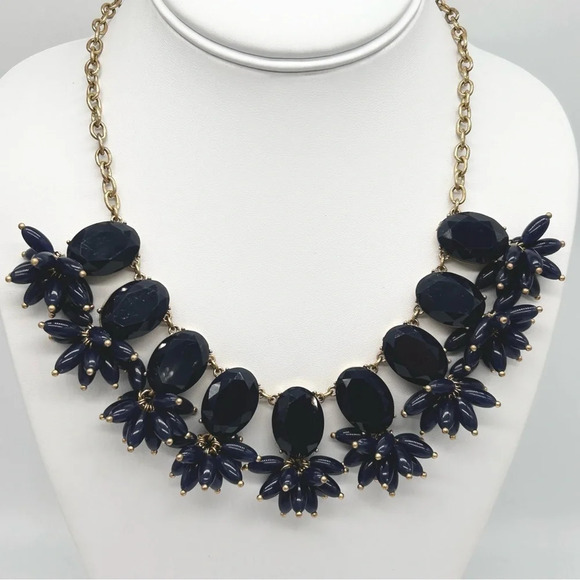 J. Crew Jewelry - J. Crew Navy Blue Beaded Jeweled Necklace